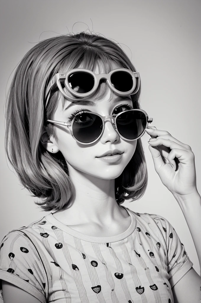 Happy strawberry wearing sunglasses, cute cartoon style, drawing without colors, linhas grossas