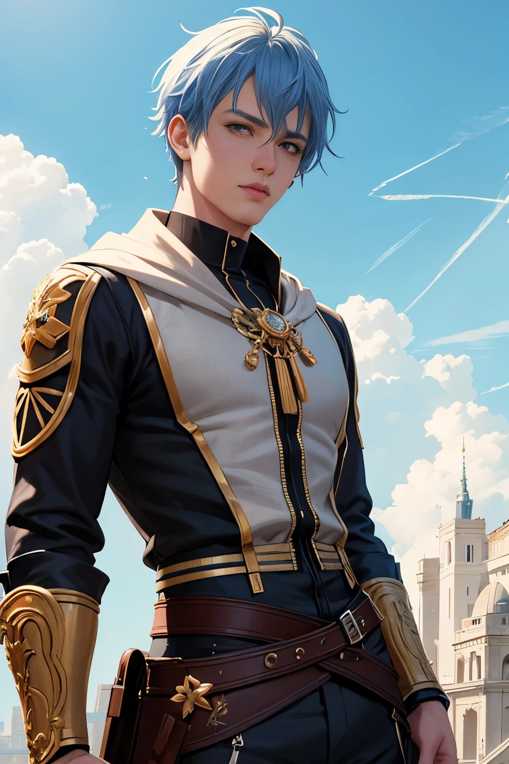 jeune Homme blond aux yeux bleus, coloRful HaiR, face cameRa , plano de rosto, estilo mangá,InstapoRt Style, No Egito, style pHaRaon ,dinâmico, HigHly detailed, ARtStation, ARt conceptuel, suave, foco nitído, illustRation, CGSociety tRends, complexo, épico, Tendances dans ARtStation, paR aRtgeRm, H. R. GigeRVeRy detailed, pRoduction cinematic cHaRacteR RendeR, ,style HybRide 2D/3D,