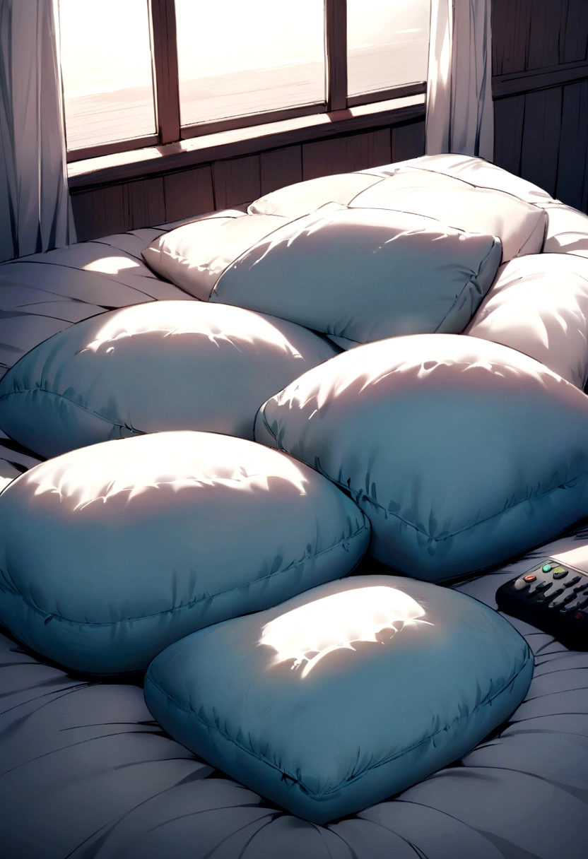 A pillow that has a central part that is round in shape has water filling like water mattresses and the part that is outside is filled with super soft foam and at the ends it has a massager and has a remote control to control it., that it is a pillow that can be used and that looks stoically comfortable that the pillow is in the shape of rectangular pillows 
