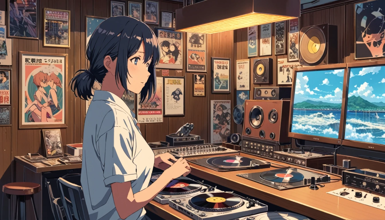 ((Anime: 1.4, Illustration)), (Masterpiece, Top Quality, Best Quality), (Ultra-Detailed, Absolutely Resolution), ((16k, HIGH RES)) (Retro, Record, Bar,) ), ( Anime: 1.4, Illustration)), (Masterpiece, Top Quality, Best Quality), (Ultra-Detailed, Absolutely Resolution). Ak {Lofi Art, Style of Laurie Greasley, Style of Makoto Shinkai, Anime Aesthetic}, BREAK {(Produces IMAGES WITH ITH INFORMATION THAN 40 Million Pixels with Cinematic-Like Detailed Textures S Hot on a Sony slur).}