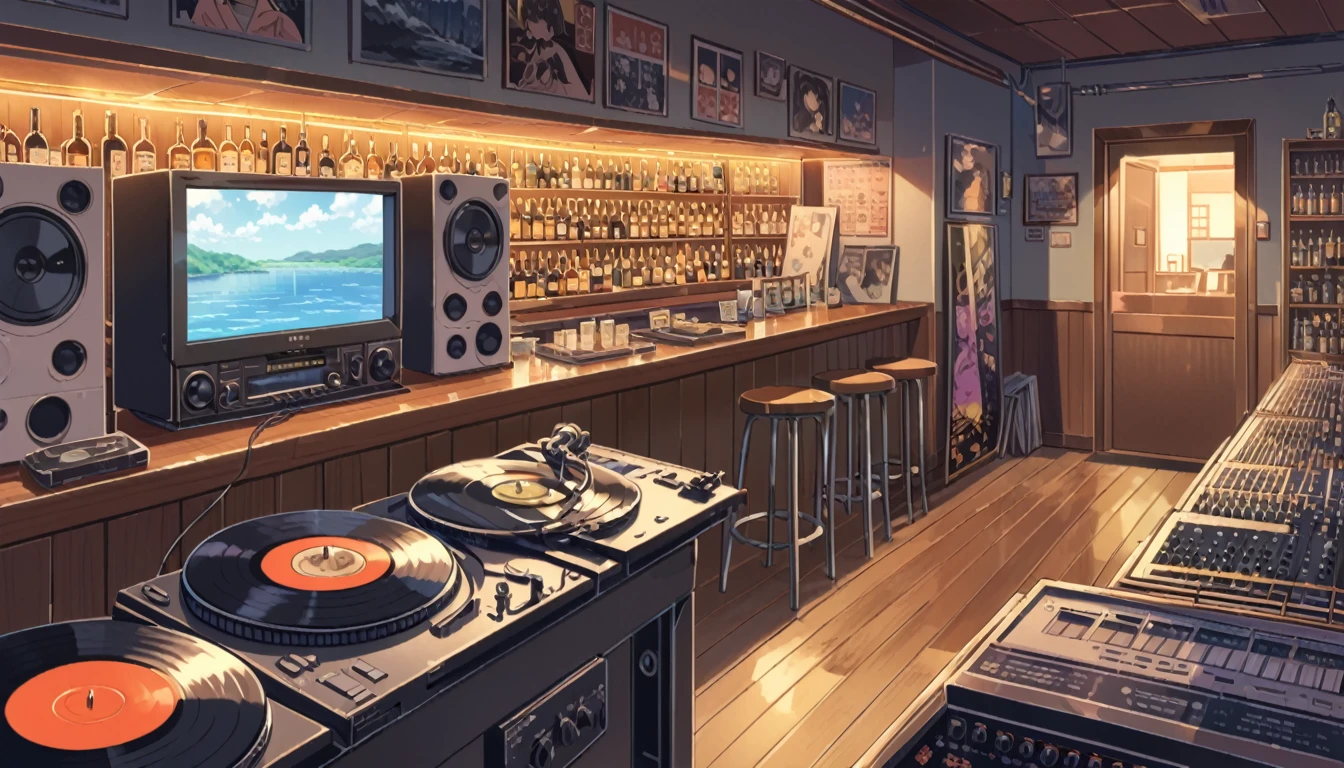 ((Anime: 1.4, Illustration)), (Masterpiece, Top Quality, Best Quality), (Ultra-Detailed, Absolutely Resolution), ((16k, HIGH RES)) (Retro, Record, Bar,) ), ( Anime: 1.4, Illustration)), (Masterpiece, Top Quality, Best Quality), (Ultra-Detailed, Absolutely Resolution). Ak {Lofi Art, Style of Laurie Greasley, Style of Makoto Shinkai, Anime Aesthetic}, BREAK {(Produces IMAGES WITH ITH INFORMATION THAN 40 Million Pixels with Cinematic-Like Detailed Textures S Hot on a Sony slur).}