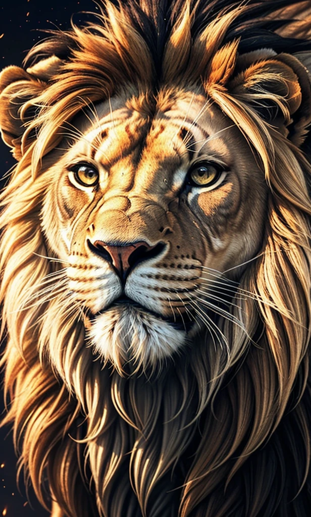 Lion, Divine Lion, naturals, naturals, ferocious, masculine, mighty, golden lion, thunderstorm, fire rays, Photorealistic Lion, 4K PhotoRealism, energy, Powerful Lion, beautiful nature, Great Realistic Lion, FullHD 8K, Light of sky, sunset night, Clear sky Sun, Black Golden, black andwhite, black and gold, detailed realistic face, 8K Detailed Realistic White Lion, Ultrarealistic 8k |, Energia de thunder realista detalhada, Strong Creature realista detalhada, Strong Creature, Lion macho, Rendering, Fotorrealista 8K, UltraHD Alta definição 8K, Detailed Realistic 16K, Nitidez Fotorrealista 8K, 16K photorealistic textures, Contraste Fotorrealista 8K, Sombras Fotorrealistas 8K, Luzes Fotorrealistas 8K, Detailed realistic sunset, Detailed Realistic Lion Face, Detailed realistic light, detailed textures, thunder, detailed shadows, detailed colors, Celestial Electricity, Golden thunder, Lion realista, Ultra Realistic 16K, Realistic 16K, Realistic 16K sharpness, 16K photorealistic textures, 16K realistic colors, powerful creature, Majestic power, Power of Heaven, Great Divine, detailed contrast, realistic contrast, high resolution, detailed colors, fire, villany, divine creature, 8K, realistic detailed, 16K, 8K, High definition, detailed contrast, realistic contrast, high resolution, detailed colors, fire, villany, divine creature, realistic detailed, chic, posh