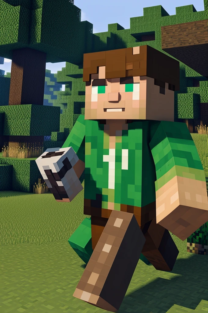 Generate a Minecraft character holding the word Hunter 