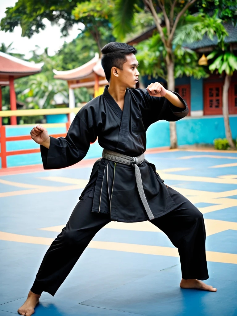 A young man learns Malay martial arts