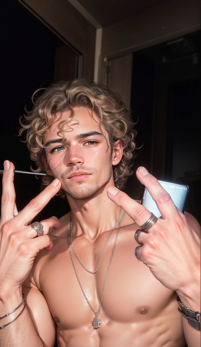 RAW photo, a (potrait:1.2) of a very handsome male, with curly hair (high detailed skin:1.2), 8k uhd, dslr, soft lighting, high quality, film grain, Fujifilm XT3