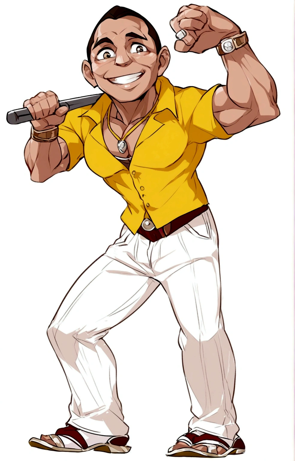 use image, muscular, with an iron bar in hand 