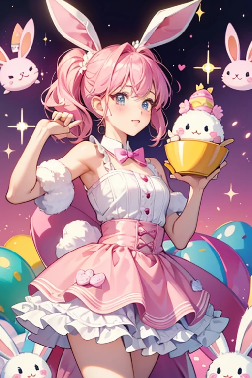 She is available in the Surprise-o-Matic. Cute Bunny was also rereleased in her own ball along with Tough Chick in Easter 2023. Her outfit is based on a pink bunny Peep. SPARKLE; GLITTER