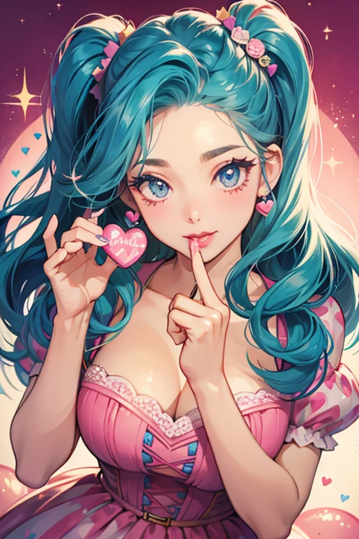 She has her hair in victory rolls and loves Sweethearts brand candy hearts. SPARKLE; GLITTER