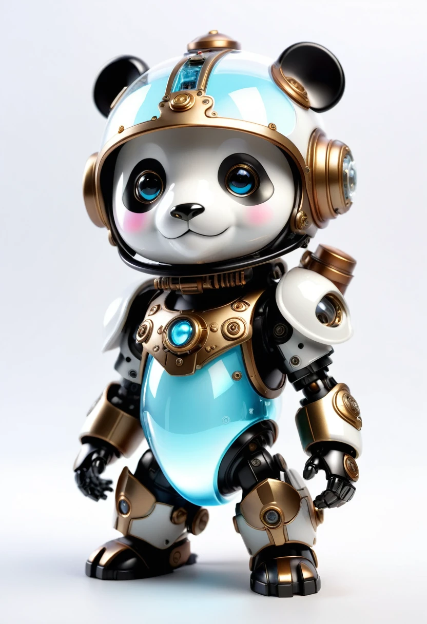 ( box toy style:1.2), (Full body shot) , 1 Transparent and cute panda, Metal mecha, Exquisite helmet:1.2, steampunk, dreamy glow, Clean, White background, ( Global illumination, Ray traching, hdr, unreal render,reasonable design, high detal, Masterpiece, Best quality, hyper HD, Cinematic lighting)
