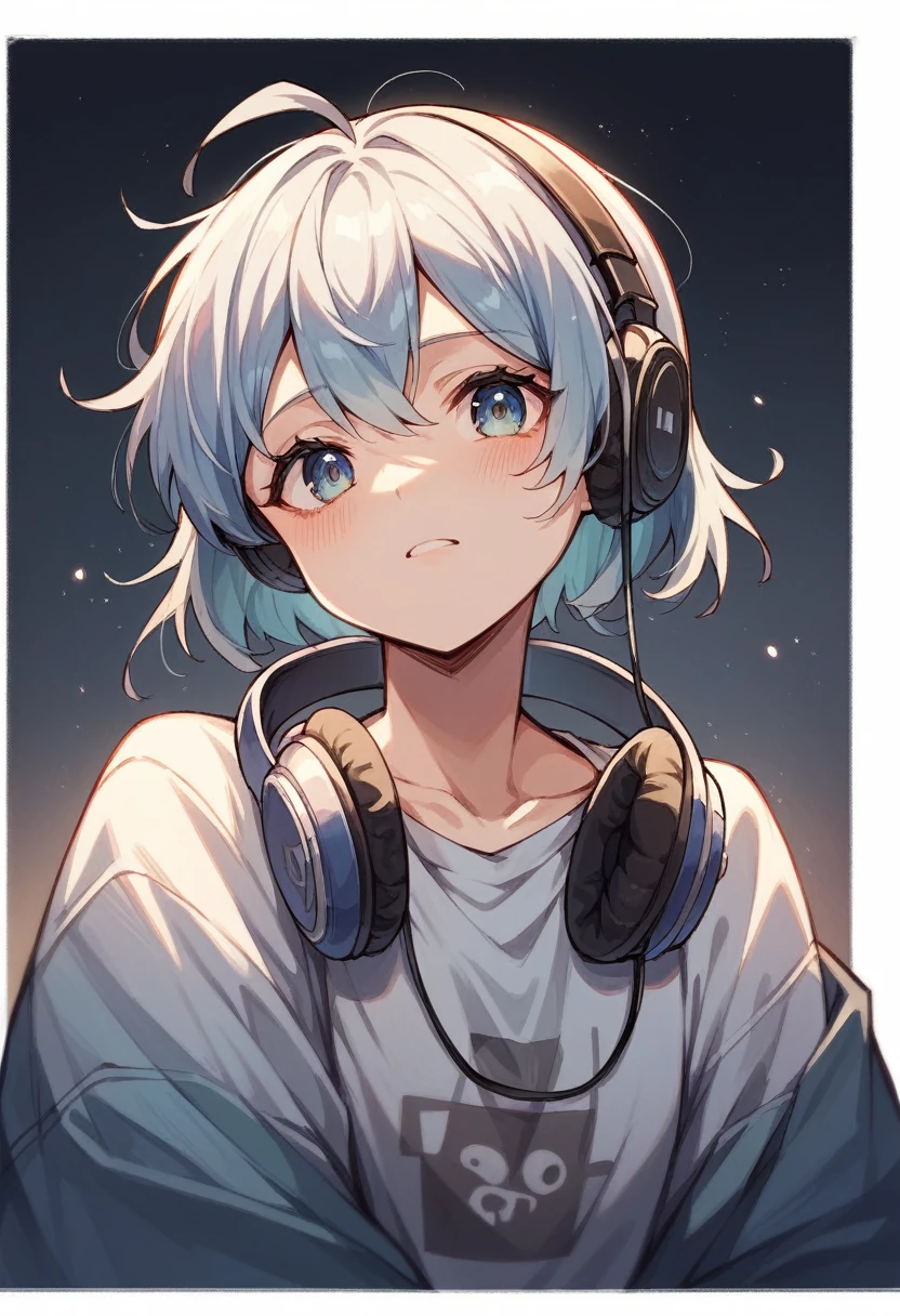 night、Girl listening to music in a cozy room, Use headphones, 2D Style Anime, Lo-Fi, hard disk, Dark Environment