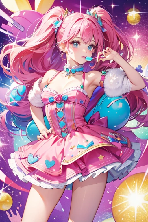 Her outfit is based on PEZ candy. SPARKLE; GLITTER