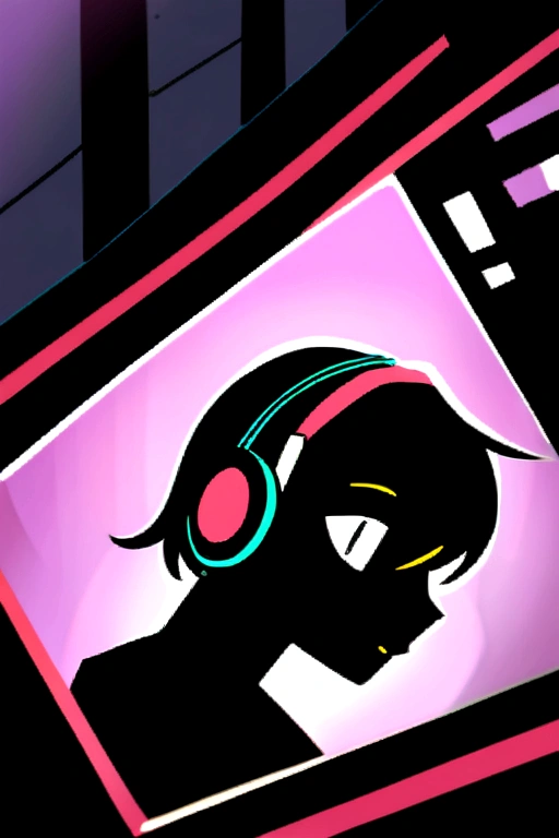 night、Girl listening to music in a cozy room, Use headphones, 2D Style Anime, Lo-Fi, hard disk, Dark Environment