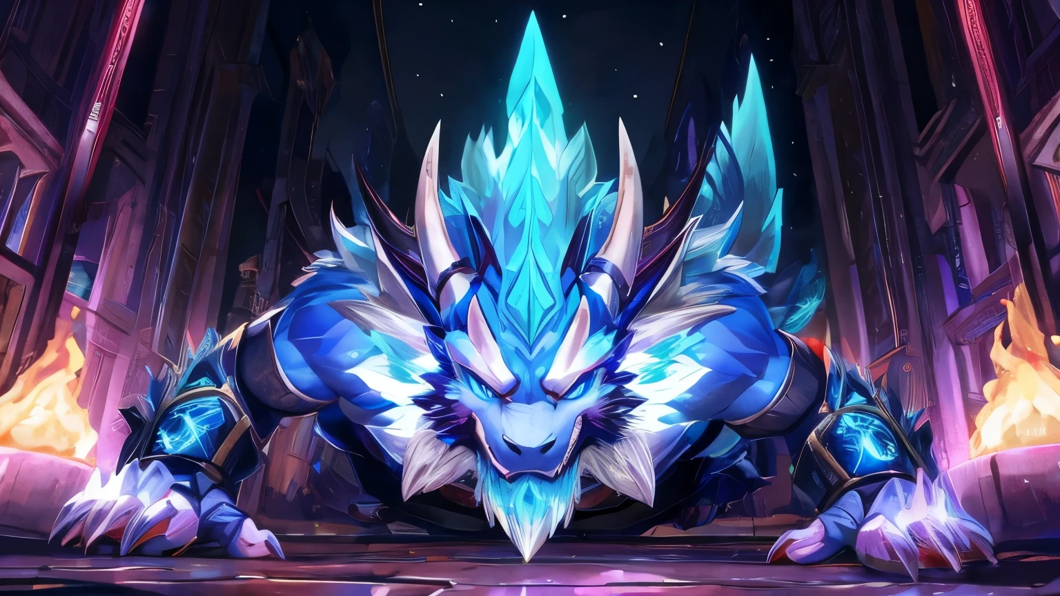 shiny blue dragon、the ground glows、beard