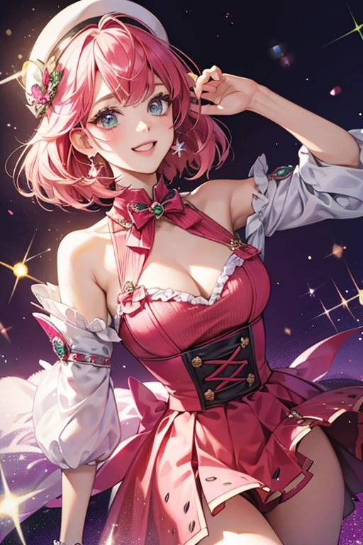 Her outfit is based on a Jolly Rancher, specifically a watermelon flavored one SPARKLE; GLITTER