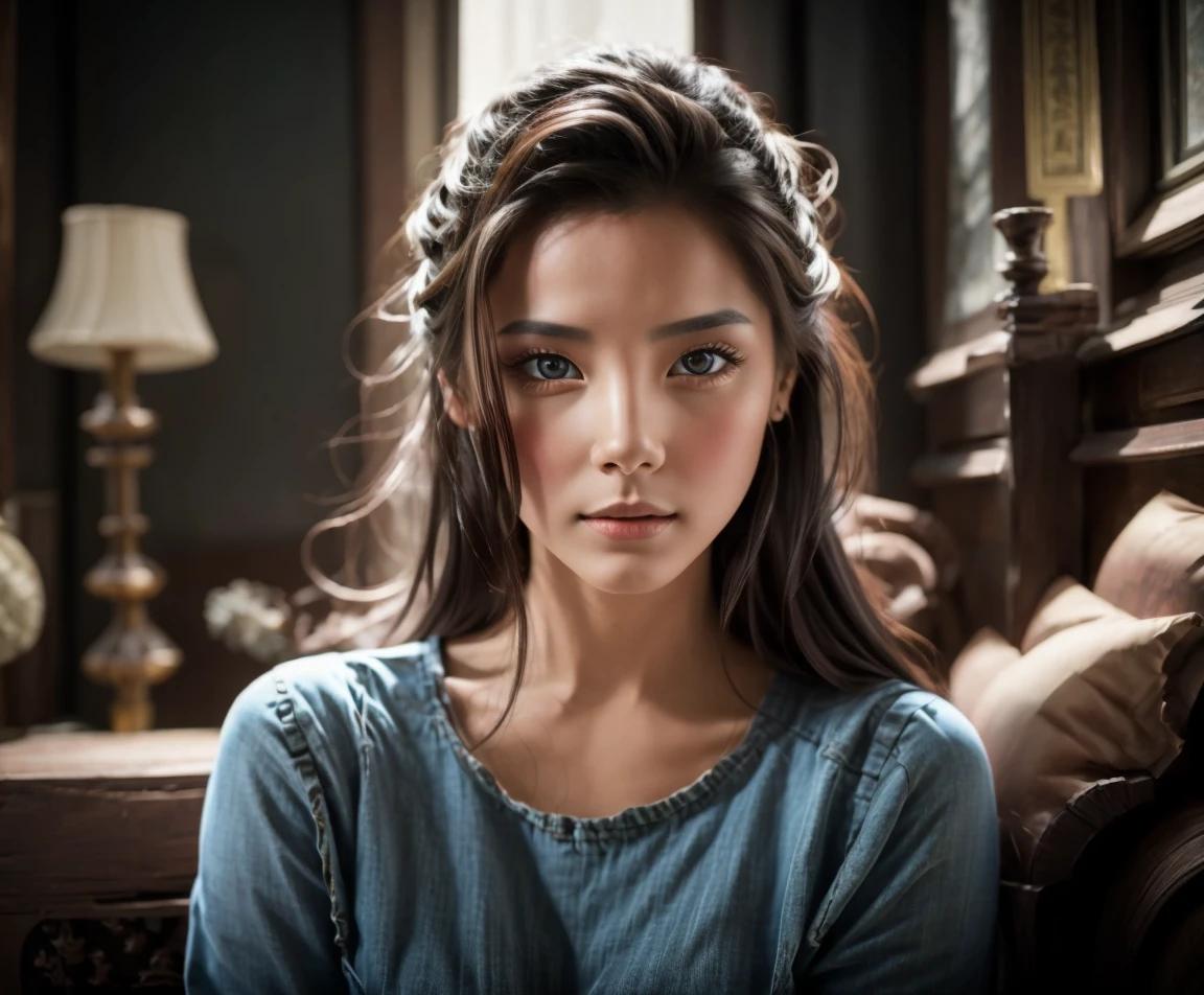 Photography (cuerpo completo) vistiendo un atuendo de la cultura china brunette woman color eyes exaggeratedly beautiful, perfect well detailed : cinematic, 35mm, F/22, Analogous-Colors, Kinemacolor