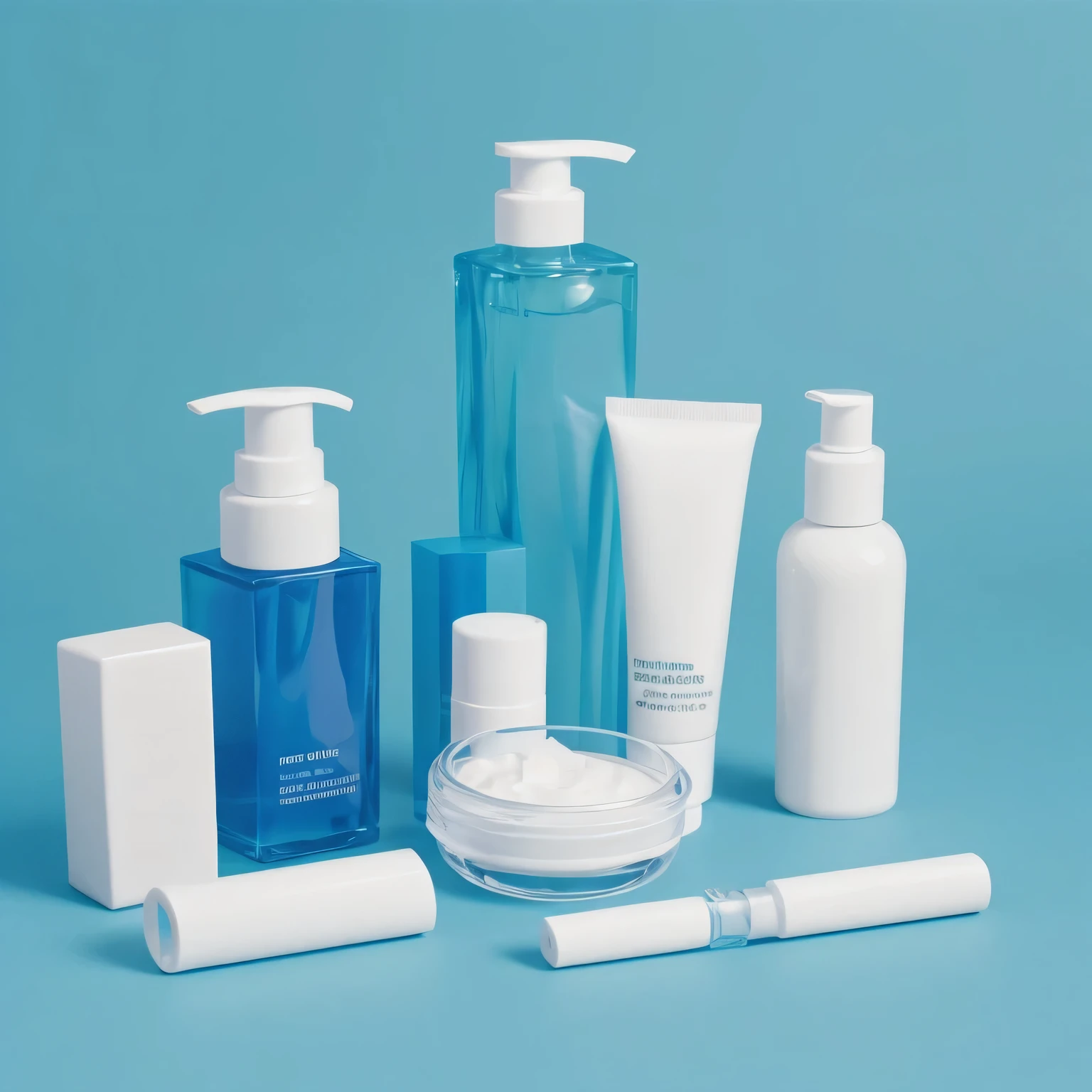 cosmetics, lotion, (1 lotion), water, no humans, blue background, 