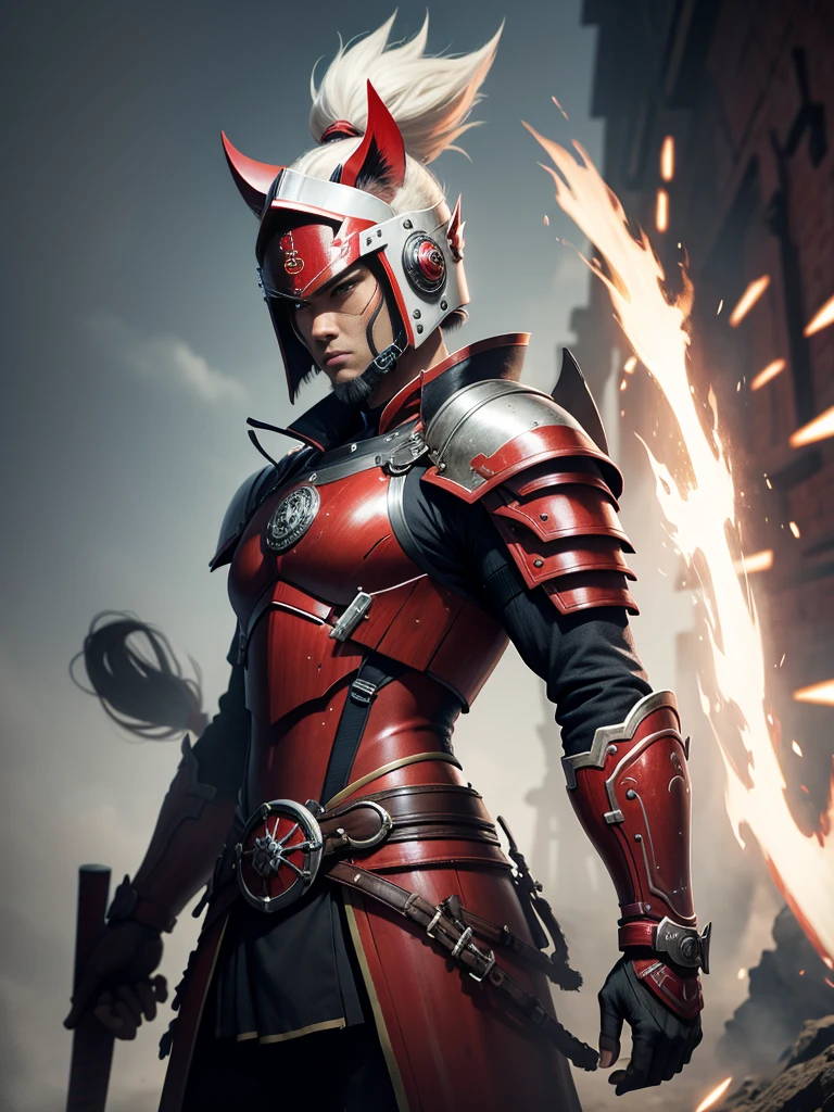 Warrior Samurai, with futuristic red and white armor.