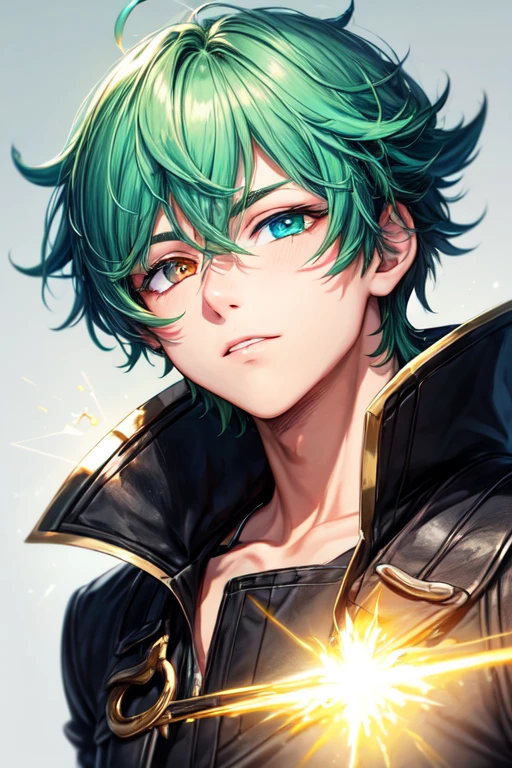 25 year old male boy, green hair with blue and green heterochromia eyes, with telekinesis powers