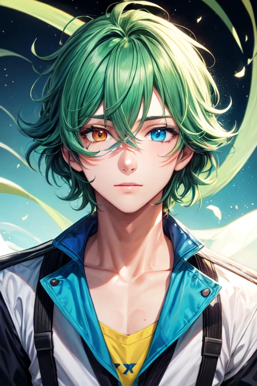 25 year old male boy, green hair with blue and green heterochromia eyes, with telekinesis powers