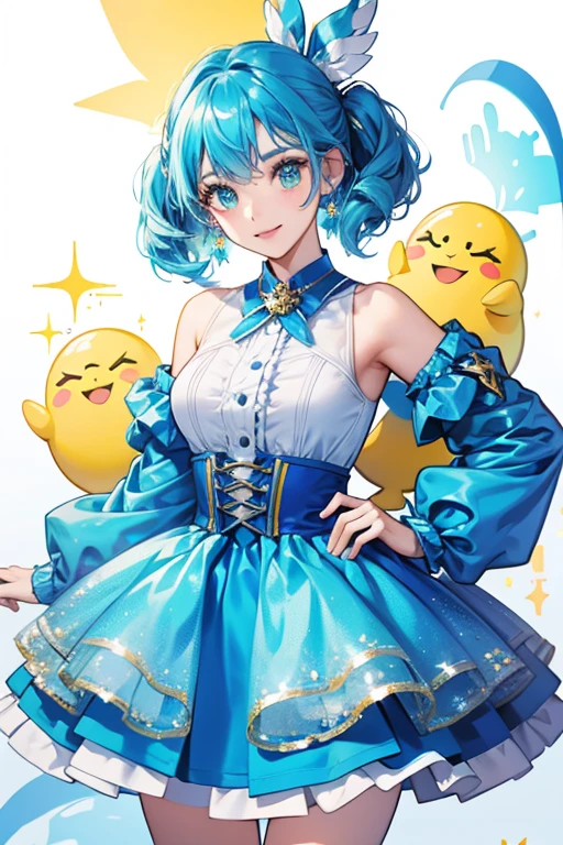 Her outfit  is based off of the blue Peeps chick. SPARKLE; GLITTER