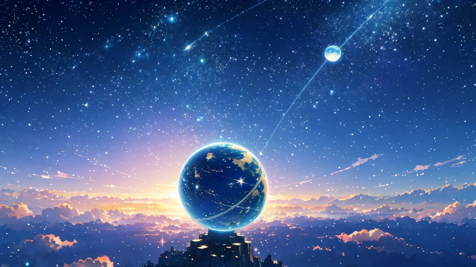 Beautiful sky anime scene with stars and planets, Space Sky. by Makoto Shinkai, anime art wallpaper 4k, anime art wallpaper 4k, Anime Art Wallpapers 8K, anime wallpaper 4k, anime wallpaper 4k, 4k anime wallpaper, Anime Sky, Awesome Wallpapers, Anime Background, Heavenly planets in the background, Anime Background art no humans landscape