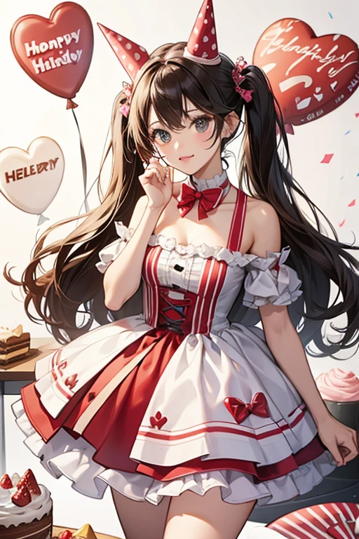 Her outfit is based on a Hershey's Kiss, specifically a birthday cake flavored one.