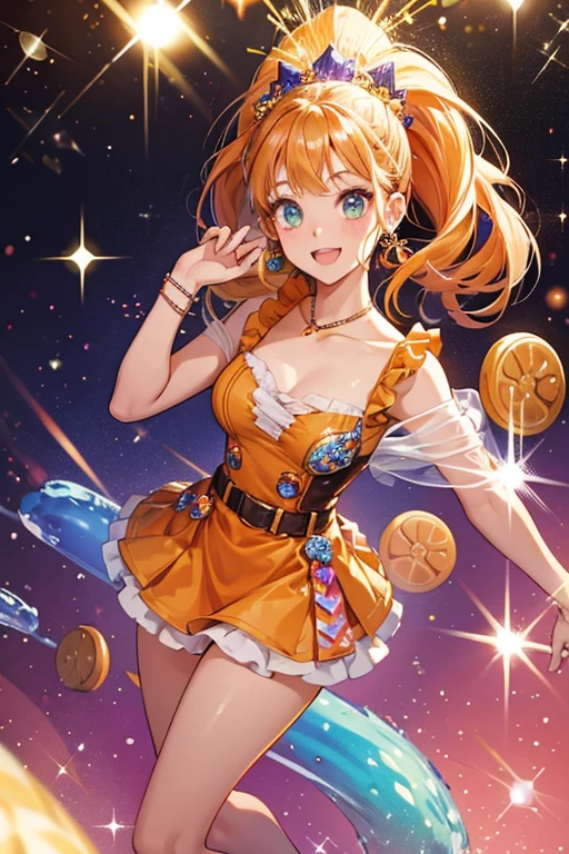 Her outfit is based on Reese's Pieces. SPARKLE; GLITTER