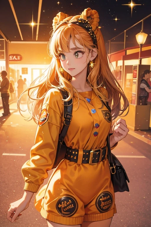 Her outfit is based on Reese's Pieces. SPARKLE; GLITTER