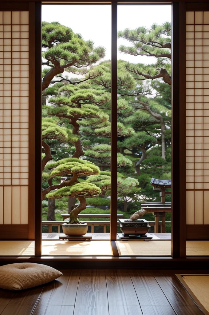 Zen Den for Focused Work:  A calming space with a tatami mat floor and a built-in Japanese-style desk. A bonsai tree sits beside a calligraphy set, and a shoji screen adds a touch of privacy. Natural light filters through the window, creating a serene atmosphere.