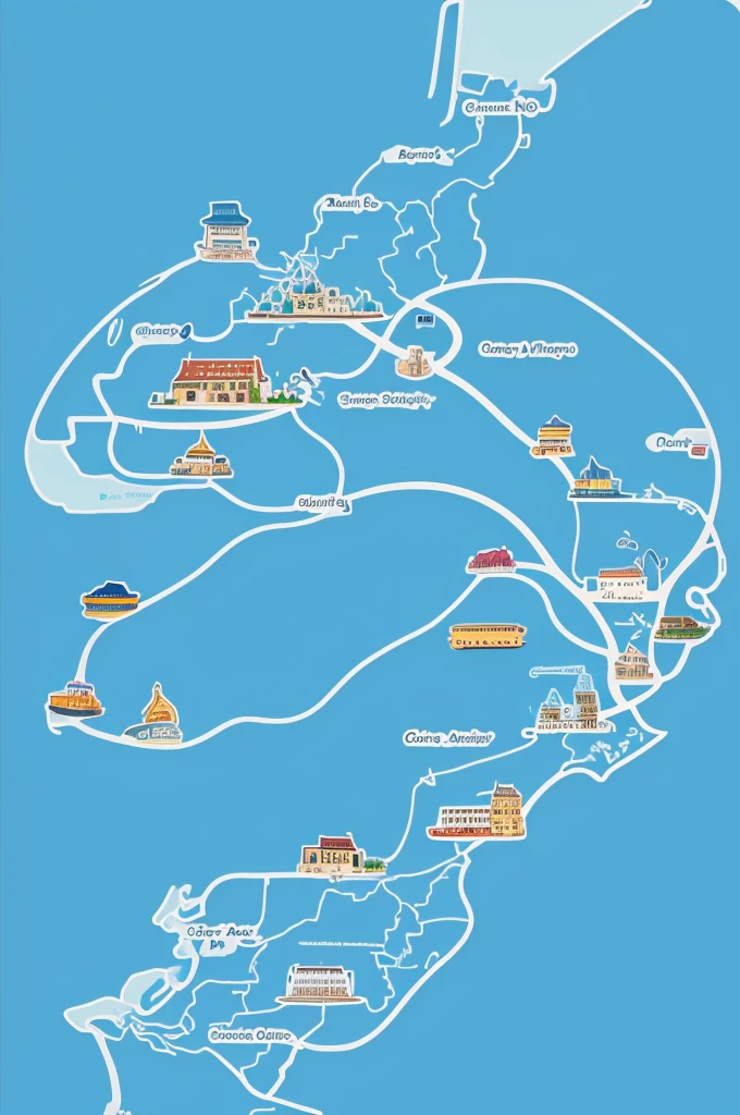 Cute cartoon map with blue background