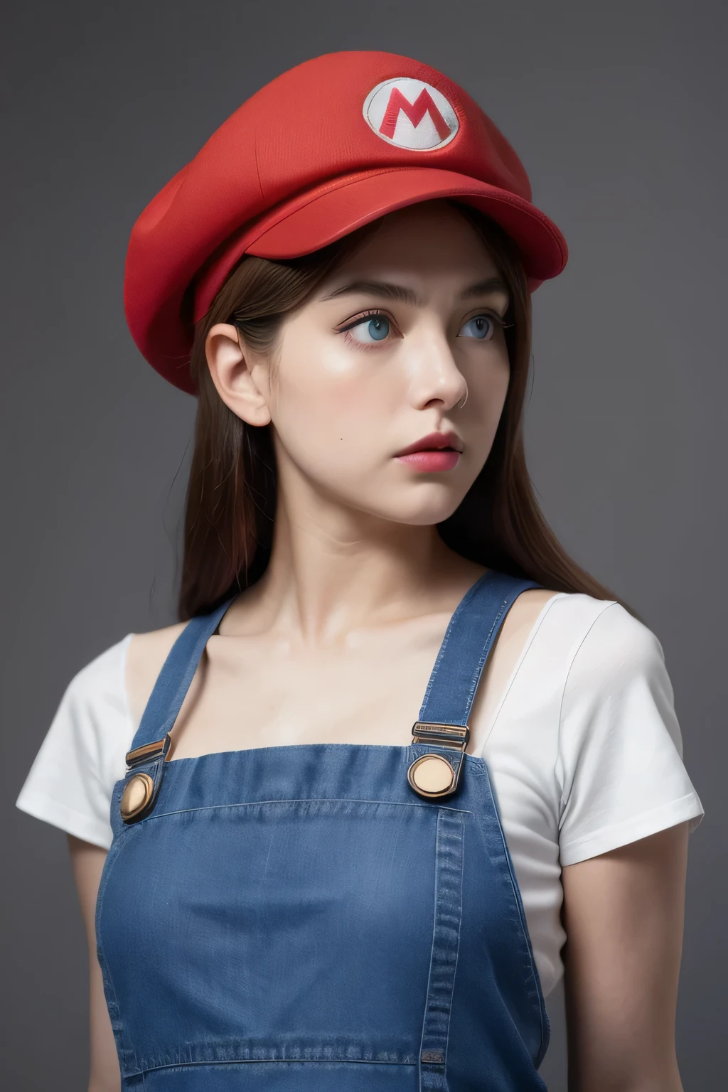 (female Mario), character design, Nintendo Super Mario, (blue eyes, red hat, red suit, blue suspenders, white gloves, )super cute blind box style, chibi, full body, exaggerated expressions and actions, clean background, bright iridescent highlights, studio lighting, atmospheric lighting, with exquisite texture, high detail, high resolution, c4d, 3D, Blender, 8k, best quality, ultra high definition