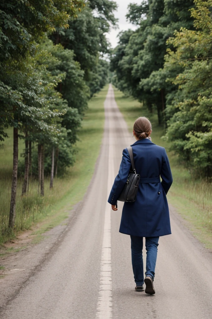Ana walks holding onto her suitcase along the long road to Lule.
