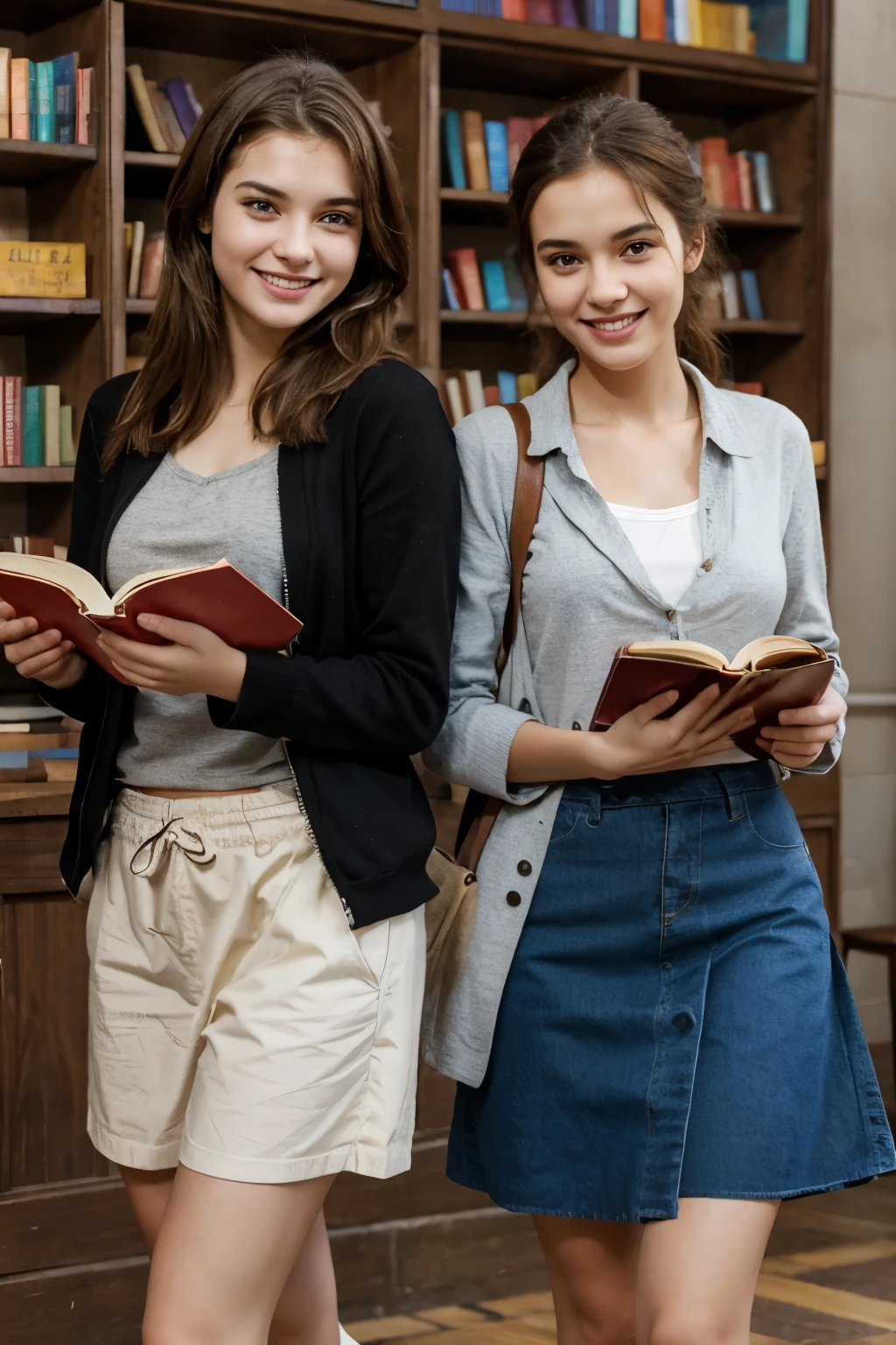 cheerful young people with books in hands, in current clothes -- realistic image -- Full HD
