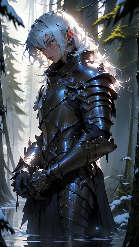 ghost,male ghost,ghost knight, Burnt armor, blue fire-color reflected armor, demonic dragon inspired armor, corrupted armor, gothic armor, black and blue colored armor, black gears,
blue-armored male warrior,Elaborate heavy armor,Blue Ghost knight,wearing blue magical armor,ghost fire surrounding,magical spells,burning red flames in his hands,proficient spells,magic formation pattern,glowing blue eyes,armor,malefocus,Shoulder helmet,halter,helmet,with light glowing,chest plate,mitts,fully armored,cloaks,dark blue armor,epic glow,
(dynamic pose:1.0),,(centered,scale to fit dimensions,Rule of thirds),
((snowy pine forest at night, dark forest, swamp, murky water, foggy, creepy aura, eerie atmosphere)),with dark stormy clouds,winter,scenery:1.25,intricate scenery,((snow forest background)),
(Glossy armor ornaments),highres,sharp focus,(ultra detailed,extremely detailed),(photorealistic artwork:1.37),(extremely detailed CG unity 8k wallpaper),(((vibrant colors,vibrant theme))),(intricate),(masterpiece),(best quality),artistic photography,(photography taken by sldr),(intricate background),photo realistic,((intricate detail)),(((realism))),