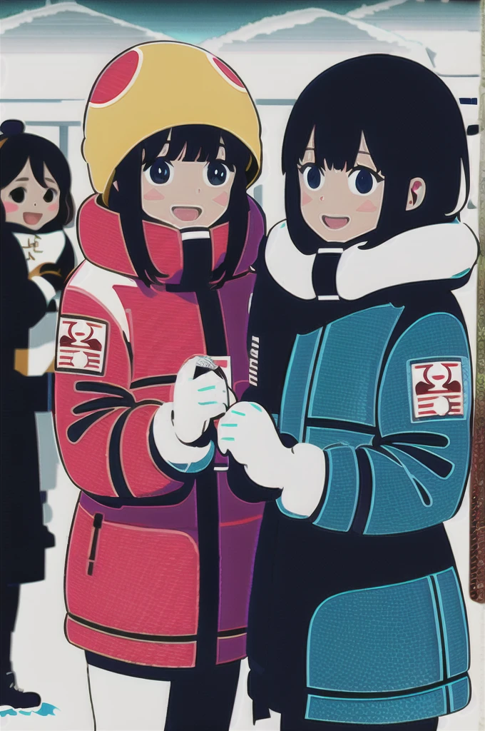 Girls having fun at the Hokkaido Snow Festival。Warm clothes for winter。