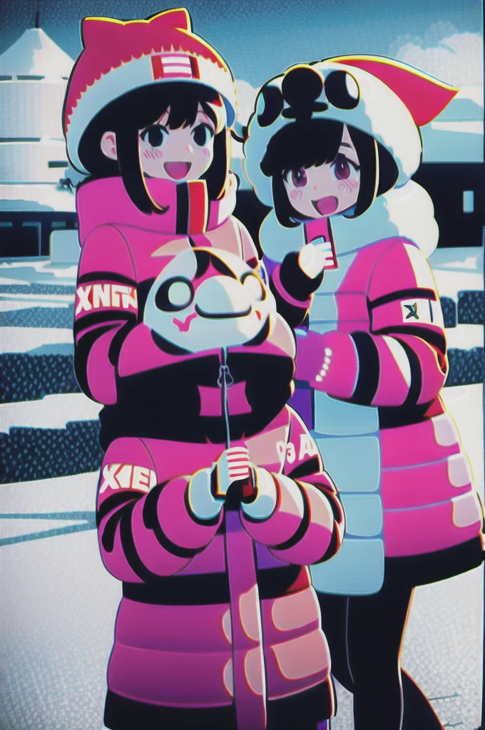 Girls having fun at the Hokkaido Snow Festival。Warm clothes for winter。