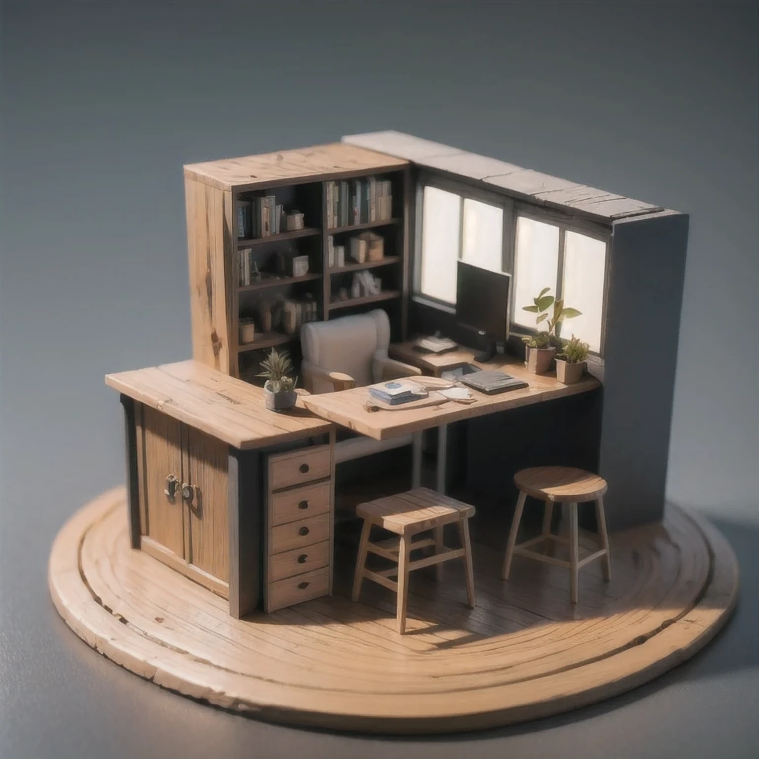 there is a  sitting at a table in a miniature house, stylized 3d render, 3 d clay render, 3d clay render, daily render, stylized as a 3d render, 3 d illustration, 3d illustration, low poly render, a low poly render, clay render, 3d low poly render, 3 d low poly render