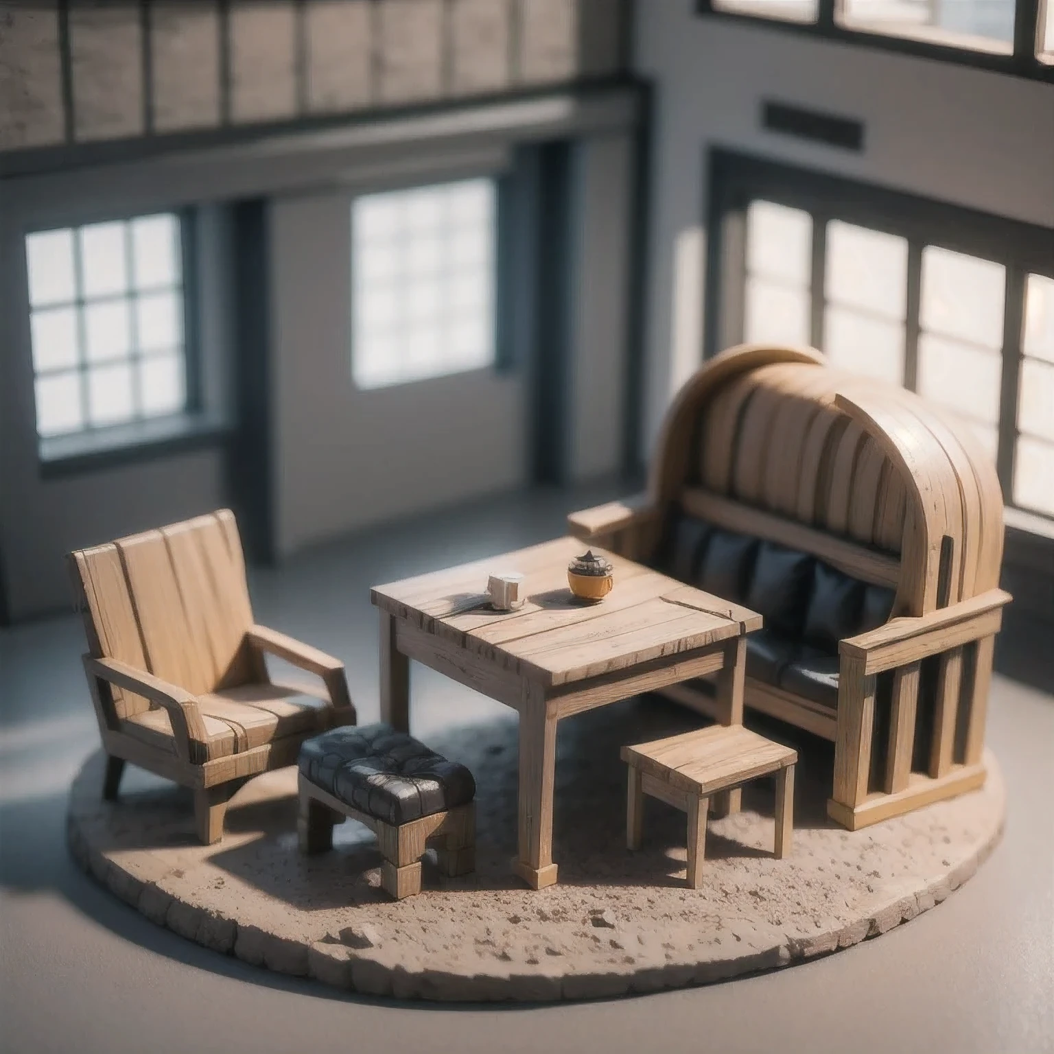 there is a  sitting at a table in a miniature house, stylized 3d render, 3 d clay render, 3d clay render, daily render, stylized as a 3d render, 3 d illustration, 3d illustration, low poly render, a low poly render, clay render, 3d low poly render, 3 d low poly render