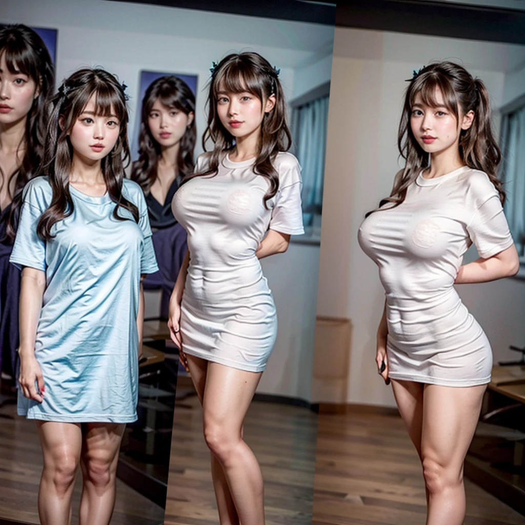 White and Bright Red, (Masterpiece 8K TopQuality:1.2) (ProfessionalPhoto:1.37) ExtremelyDetailed (((KAWAII girl with HUGE boobs:1.4)) oversized t-shirt from side BREAK. (((NOGIZAKA FaceVariations))), Extremely Detailed very KAWAII FaceVariations, Childish CaptivatingGaze Stunning ParfectEyes ElaboratePupils with (SparklingHighlights:1.28), DoubleEyelids with (Detailed Voluminous LongEyelashes:0.88), Small GlossyRedLips with BeautifulDetails, CoquettishTongue, PUNIPUNI RosyCheeks, Radiant PearlSkin with Transparency, Glowing DowneyHair . { (Dynamic Joyful expressions LifeLike Rendering:1.4) | (:d) }, (large eyes:-1) .