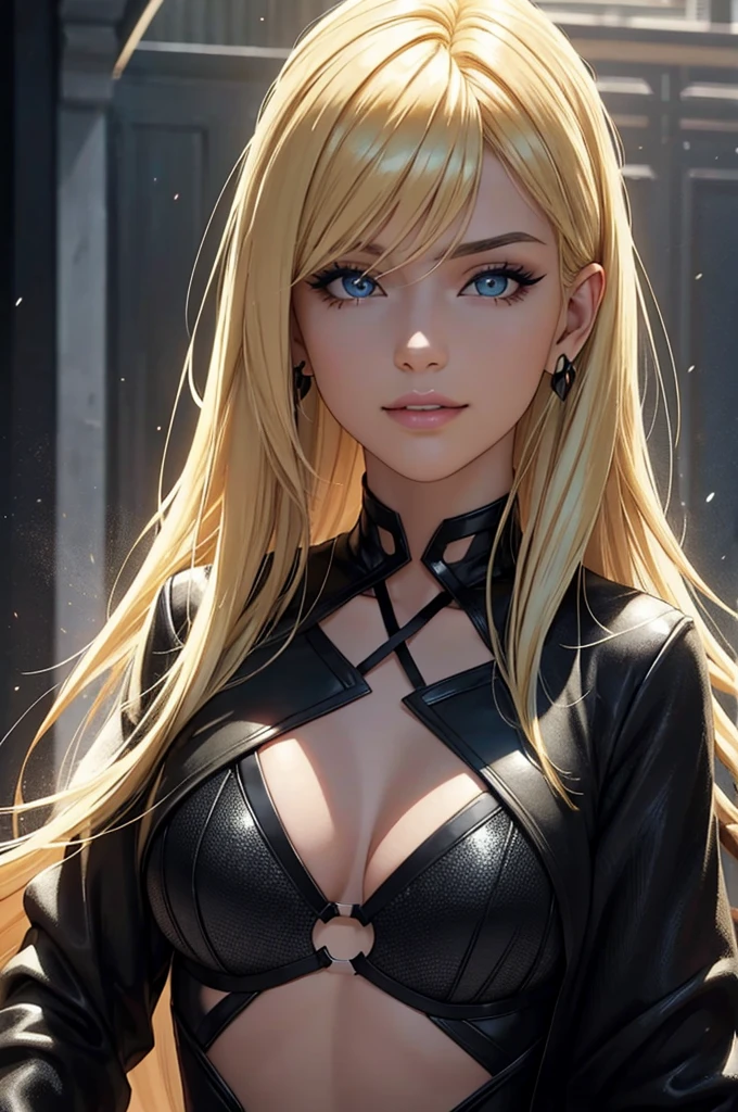 blonde hair, hair blonde grande,black cloack, black may, black cloack, black may, black cloack grande, grande black cloack, (best qualityer,ultra detali,photorrealistic:1.37),bright and vibrant colors,studio lighting,Playful expression,stylish make up,long blonde hair flowing in the wind,Eyes seductive,Glossy lips,pose sexy, x-men, 2099, smiling confidently and seductively,Posing for a professional photo shoot,Shallow depth of field,highlighting the main topic,soft natural lighting,Creating a dreamy and magical atmosphere.black cloack, black may, black cloack, black may, black cloack grande, grande black cloack, black may, black bikini, blonde hair, hair blonde