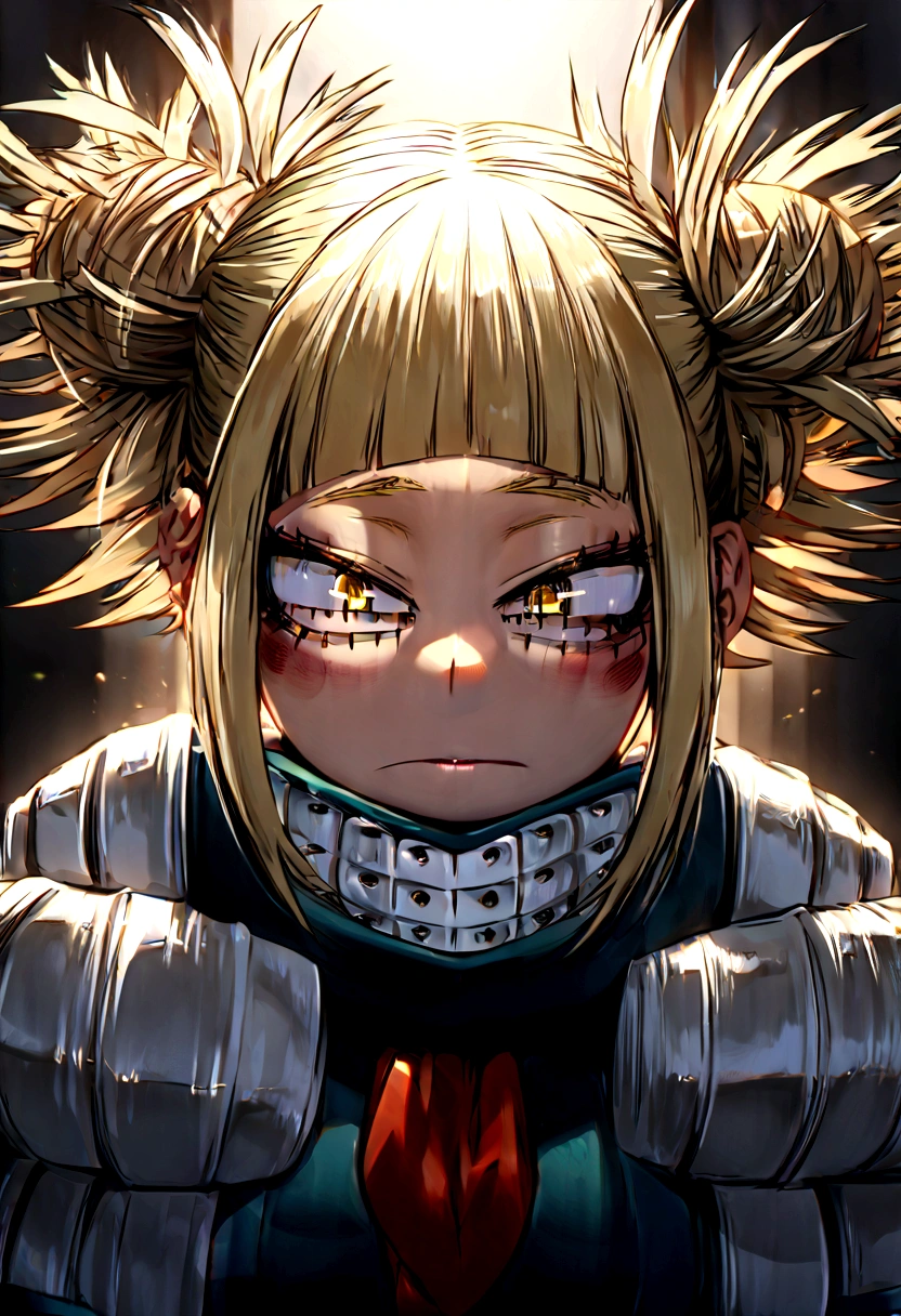(himiko toga:1.5),(Boku no hero academia:1.5),(short blonde hair with two messy pulps in the hair),(yellow eyes with cat pupils)