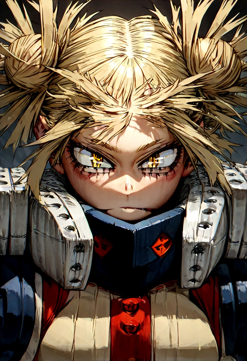 (himiko toga:1.5),(Boku no hero academia:1.5),(short blonde hair with two messy pulps in the hair),(yellow eyes with cat pupils)