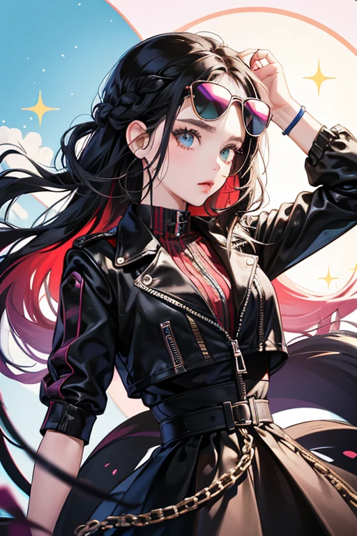 Her doll is based off of licorice flavored Jelly Bellys. Her hair is braided like licorice. She is wearing a pleather looking skirt with zippers and stripes. She has sunglasses shaped like Jelly Bellys. SPARKLE; GLITTER