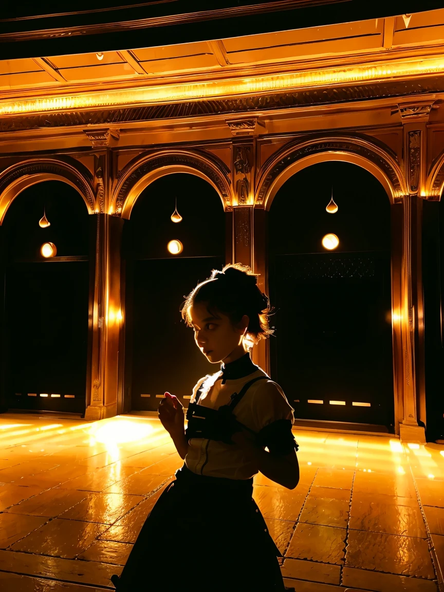 photo realistic, photo realistic, masterpiece, ultra high res, 8k, best quality, detailed shadow, amazing, sharp detail, sharp focus, (((Silhouette Lighting:1.5))), (((detailed and structured patterns))), 
BREAK
1girl, (((big round eyes:1.3))), (((tareme:1.1))), (((afraid:1.2))), (((open mouth:1.2))), (looking up), (looking away), (random hairstyle), ((random face)), (((childlike face:1.2))), (bangs), (((very cute maid outfit:1.1))), (((Inside a dark Western-style building:1.2))), (((indoor))),