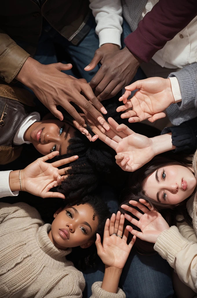 Three black people next to a white person and a white hand making a negative Like in the year 1500