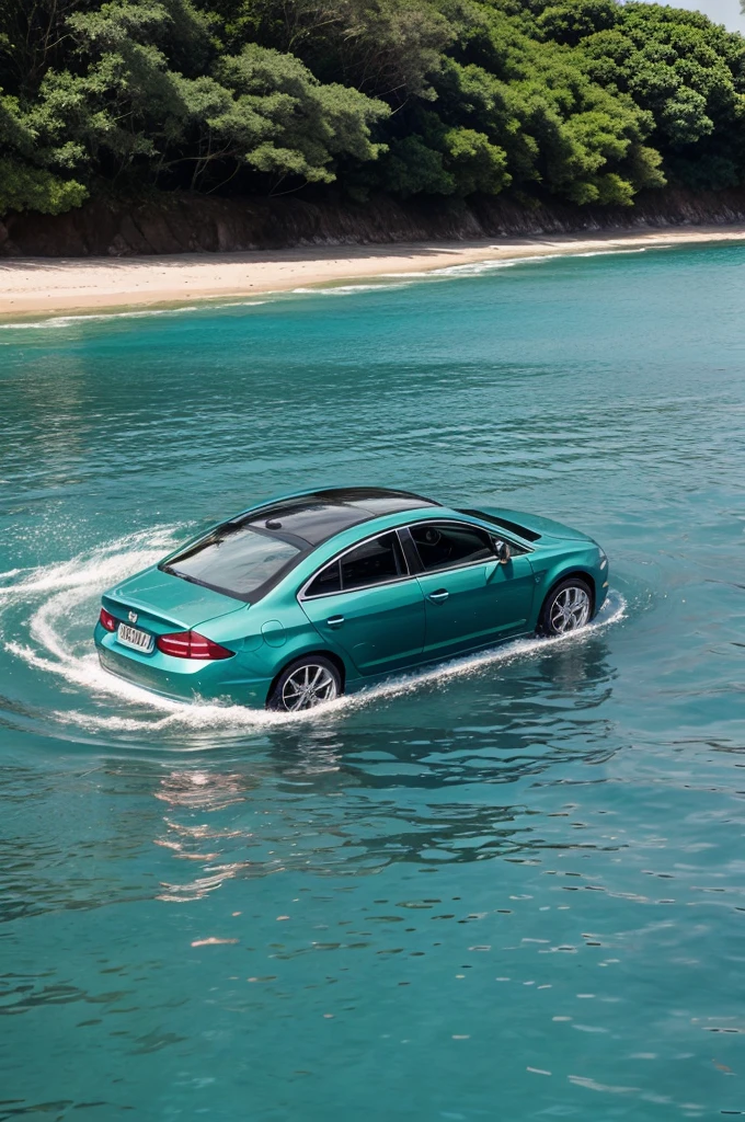Car swimming in the sea