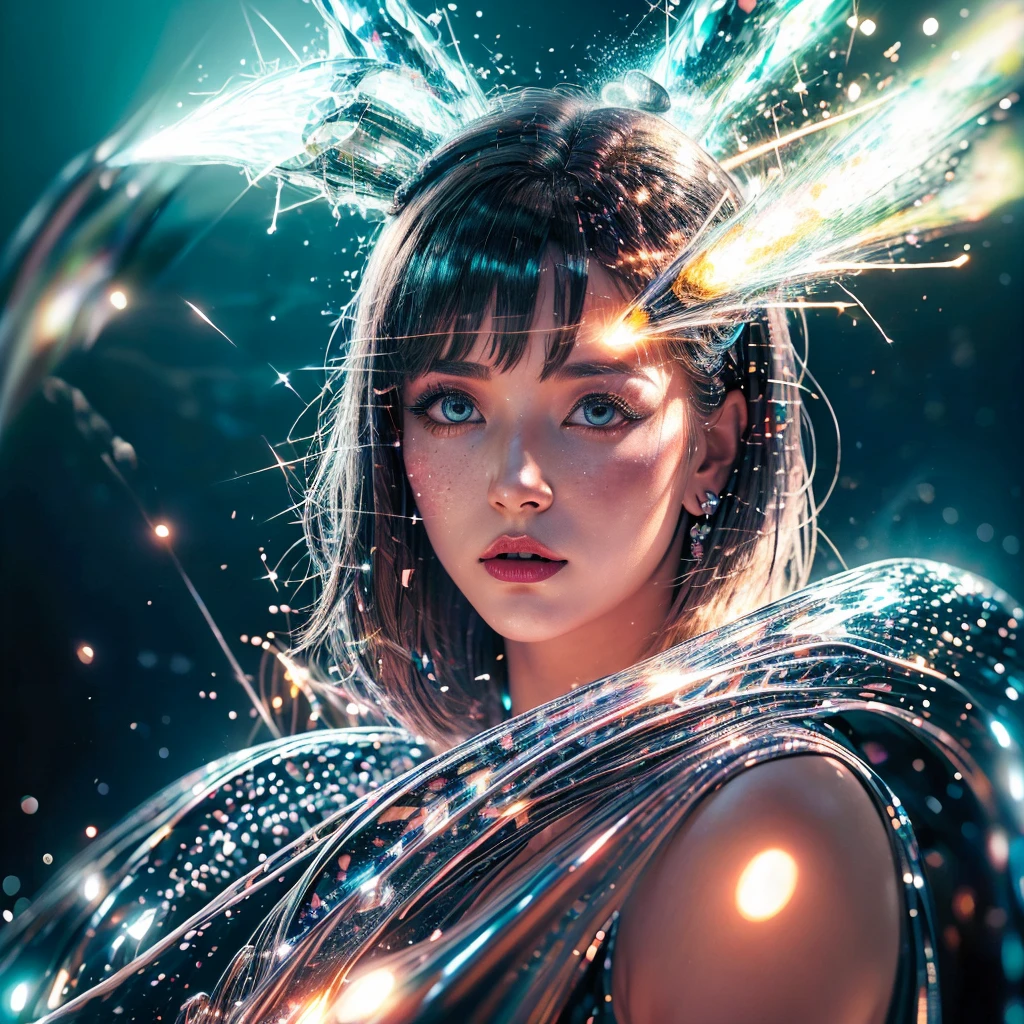 (Obra maestra:1.2), Mejor calidad, (illustration:1.2), (ultra detallado), hiper detalles, (delicado detallado), (detalles intrincados), (cinematic light, Mejor calidad Backlights), Delete line, solista, Cuerpo perfecto, (1 chica), In the style of Tim Burton, a hyper realism hd vintage gothic anime girl, a punk rock creature, long lashed eyes speckled with silver, cheeks flushed with colour, dark lips slightly parted, high cheekbones, surrounded by flecks of electrical sparks, (constituir), alto contraste, (mejor iluminacion, un extremadamente creado y hermoso), (cinematic light), vistoso,