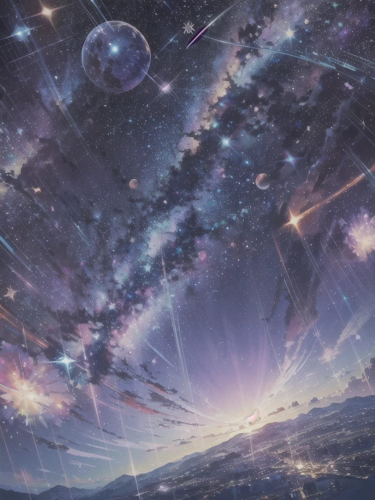 ridiculous resolution, high resolution, (masterpiece:1.4), super detailed, stars, seen from above, space, floating, --v 6