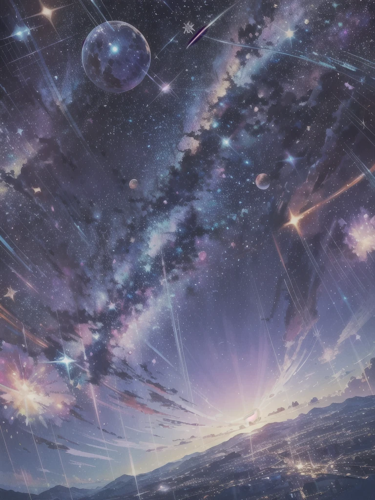 ridiculous resolution, high resolution, (masterpiece:1.4), super detailed, stars, seen from above, space, floating, --v 6