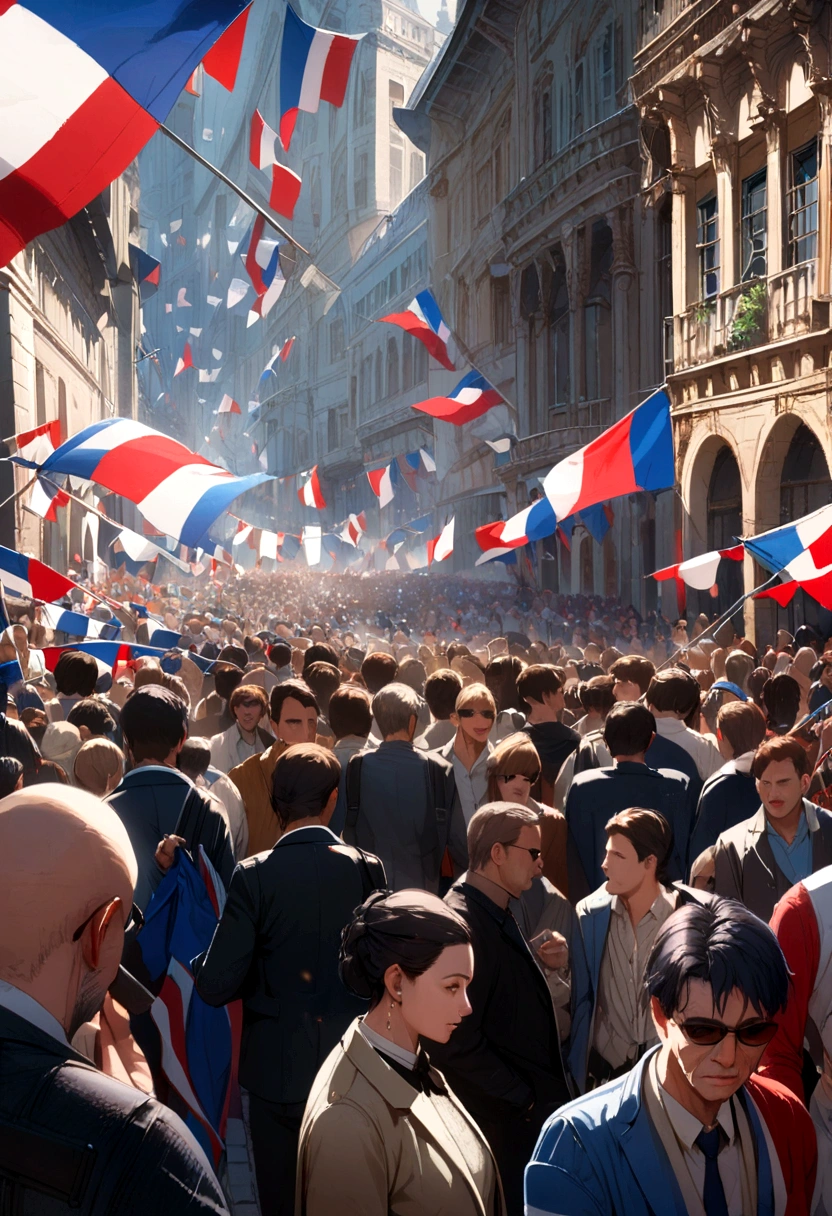 Crowd of French flags